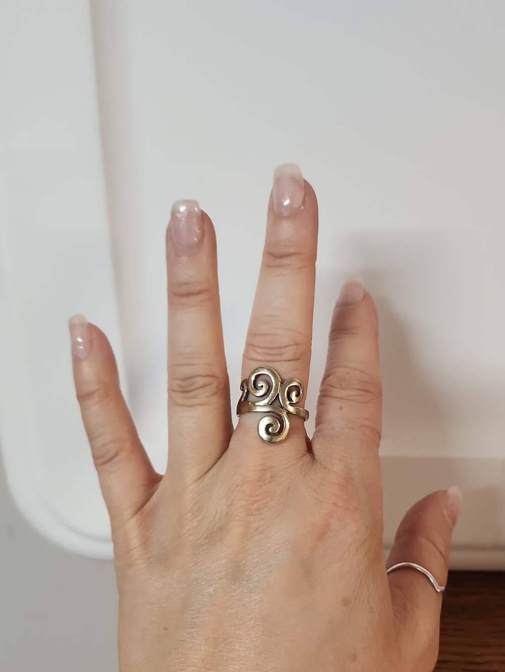 Sliver 925 Swirl Gold-Tone Statement Ring Size 8